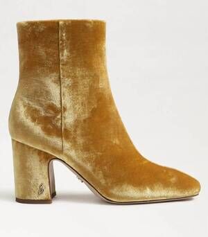 NEW SAM EDELMAN women's fawn ankle bootie in saffron velvet